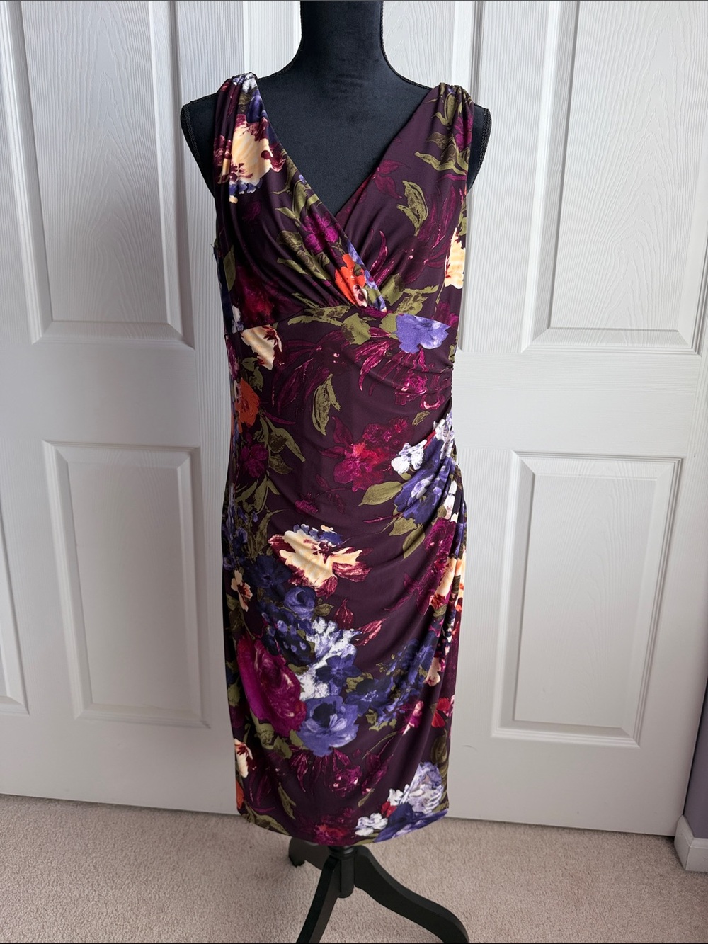 Lauren Ralph Lauren Plum Floral Wrap-Style Midi Dress